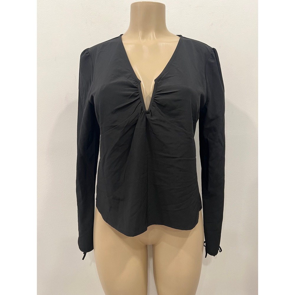 Leyden Top Womens Blouse Small Black V-Neck Long Sleeve Blouse Wadrobe Staple